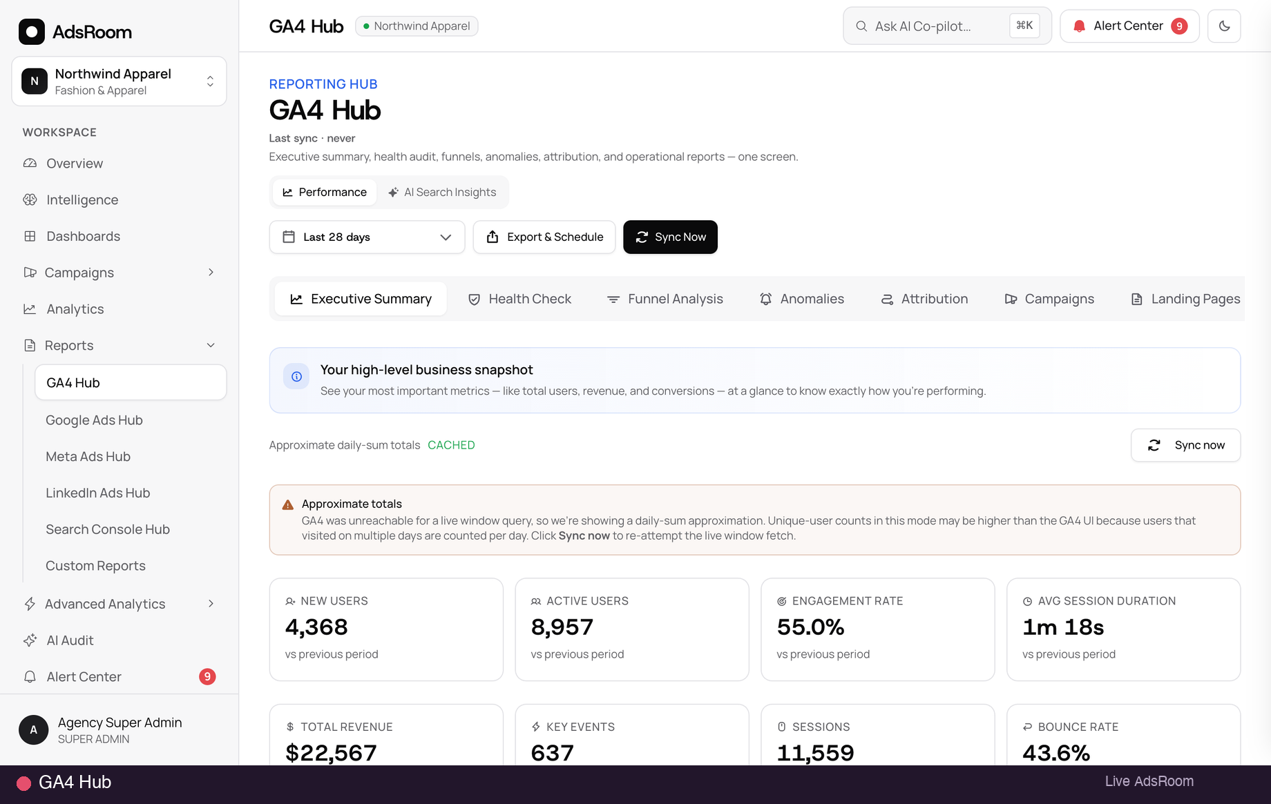 AdsRoom GA4 Hub
